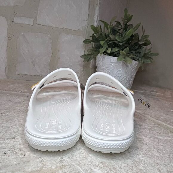 Crocs classicrocs orange glitter Two strap slides sz 10 - Picture 3 of 6